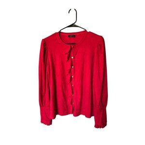APNY Women's Red Super Soft Long Sleeve Ruffle Sleeve Top